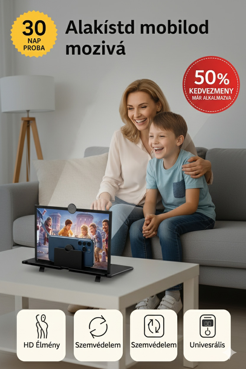 ScreenView HD™ – Varázsold a mobilod óriási képernyővé éles képpel és valódi nagyítással (+Ívelt, összecsukható design +Csúszásmentes tartó +Tökéletes filmekhez és sorozatokhoz)