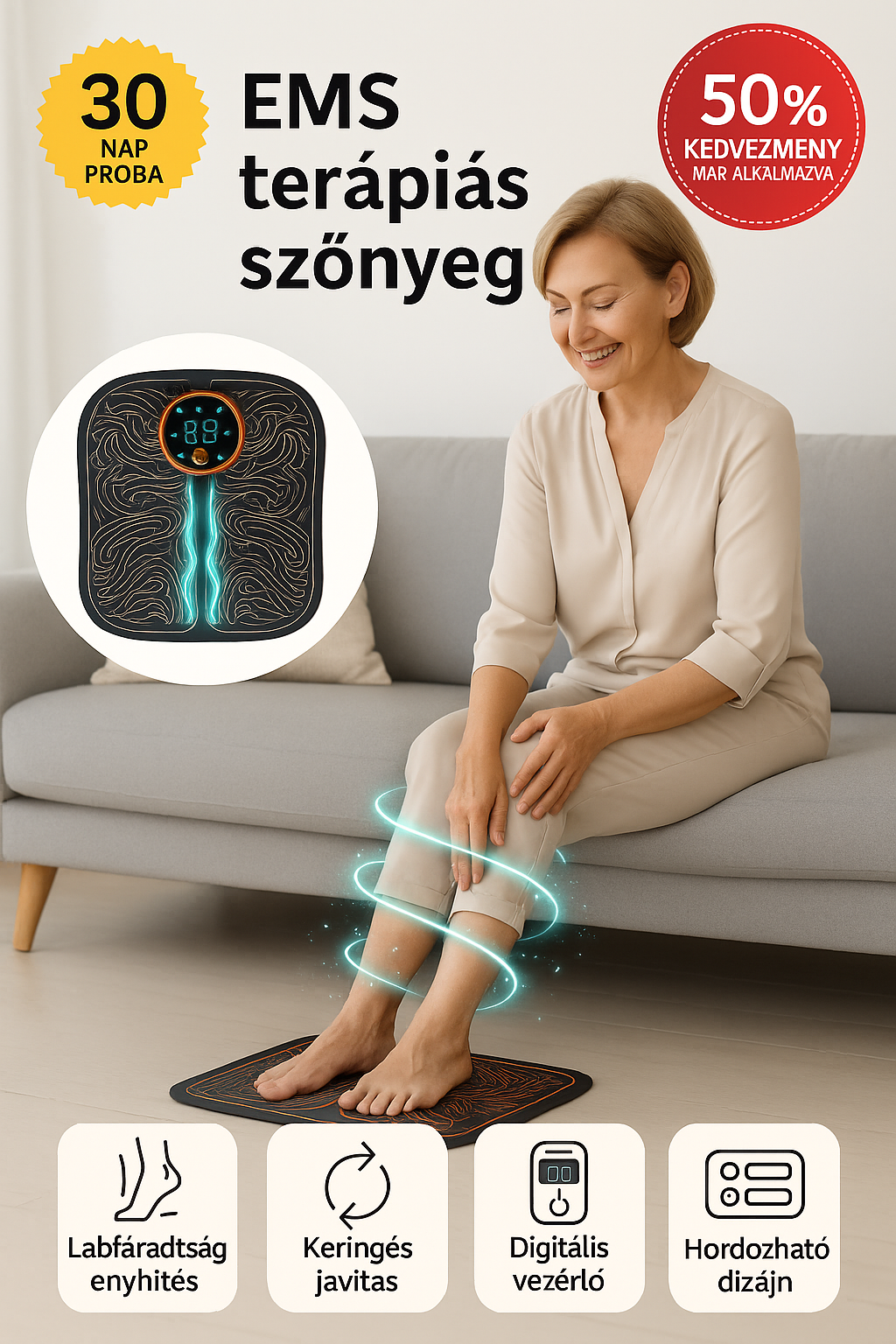 RelaxFoot EMS™ – Azonnali fájdalomcsillapítás és jobb vérkeringés a lábakban és talpakban, hordozható elektromos masszírozóval (+8 állítható mód + Ellazító elektromos masszázs)