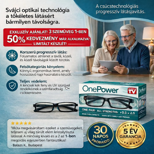 Onepower 3-in-1 Szemüveg™ – Soha többé 3 különböző szemüveg! (Állítható multifokális lencse, kékfény-szűrő, és 30 NAP PÉNZVISSZAFIZETÉSI GARANCIA)
