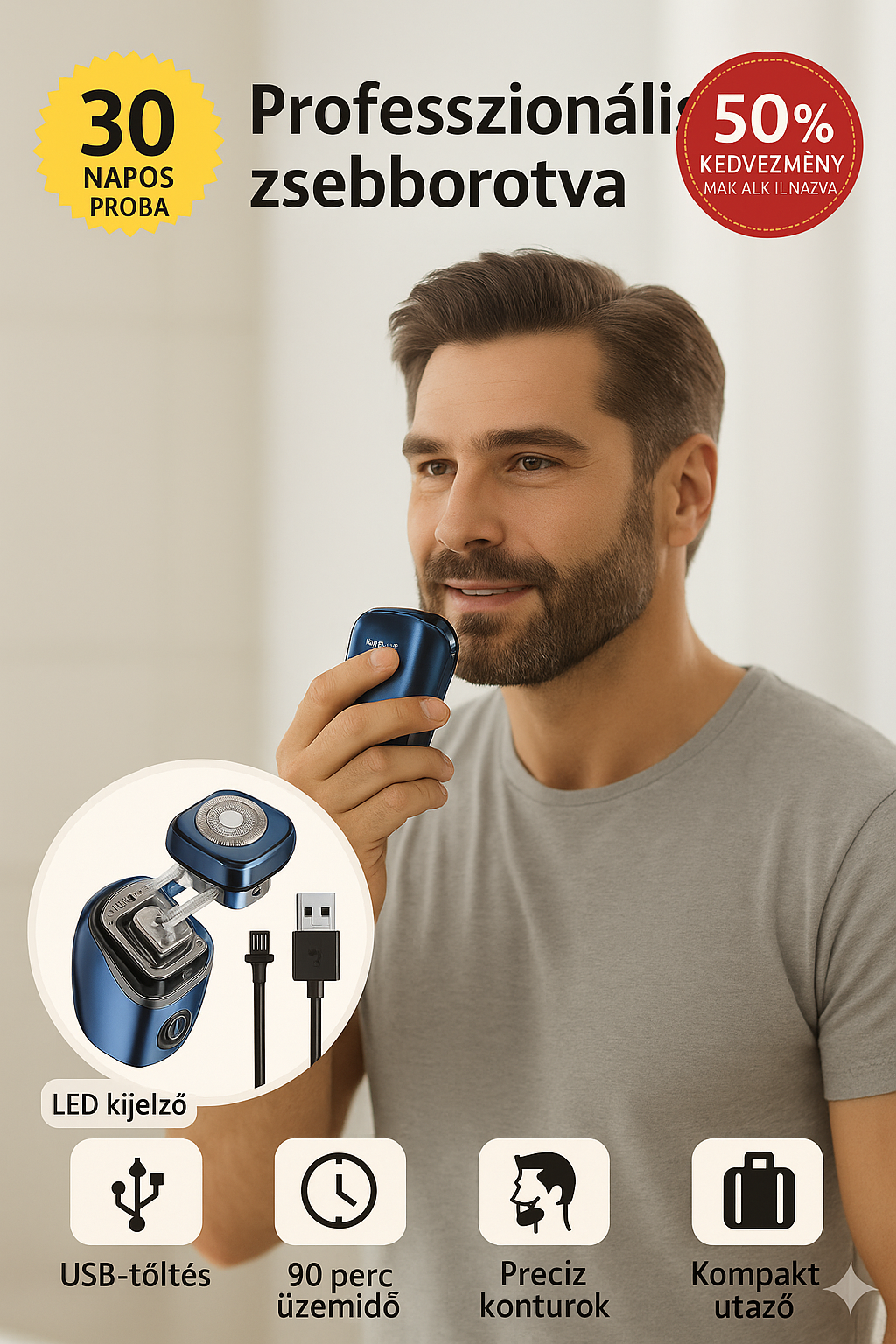 ShaveMax™ – Tökéletes borotválkozás bárhol, szárazon és nedvesen is (+ Turbómotor 6600 rpm + Gyors USB-töltés + 6 acél penge)