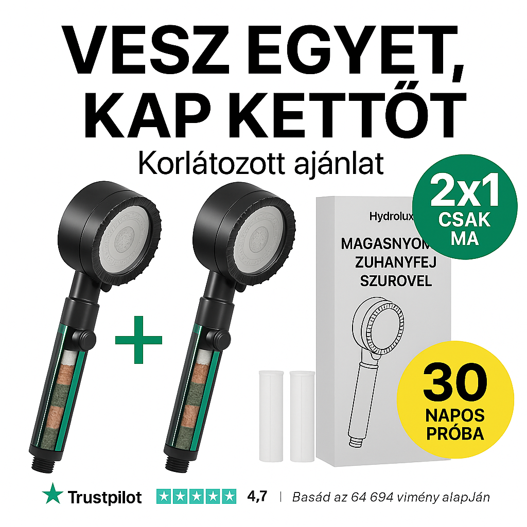 HYDROLUXE Eredeti™ - Eltávolítja a klórt és a vízkövet a zuhanyból. Növeli a víznyomást, így minden használattal vizet takarít meg. (*2 további szűrőt tartalmaz INGYENESEN ma, egy teljes évre) Könnyű és univerzális telepítés