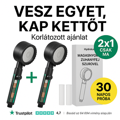 1 + 1 Ingyen | HYDROLUXE™ - Eltávolítja a klórt és a vízkövet a zuhanyból. Növeli a víznyomást, így minden használattal vizet takarít meg. (*2 db extra szűrőt tartalmaz)