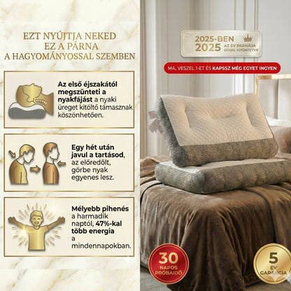 1+1 INGYEN | CONFORTSLEEP™ – Az egyetlen memóriahabos párna DuplaMagasság™ technológiával, amely mindössze 3 éjszaka alatt akár 99,9%-kal csökkenti a nyakfájdalmat. (INGYEN huzatokkal + 30 éjszakás próbaidővel)