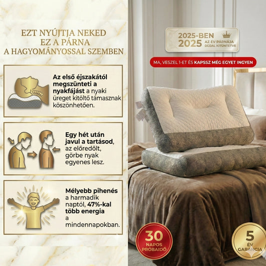 1+1 INGYEN | CONFORTSLEEP™ – Az egyetlen memóriahabos párna DuplaMagasság™ technológiával, amely mindössze 3 éjszaka alatt akár 99,9%-kal csökkenti a nyakfájdalmat. (INGYEN huzatokkal + 30 éjszakás próbaidővel)