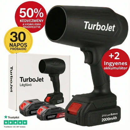 TurboJet™ – Tisztítsa meg a kertet percek alatt, sepregetés és hajolgatás nélkül. 2 db INGYENES akkumulátort tartalmaz