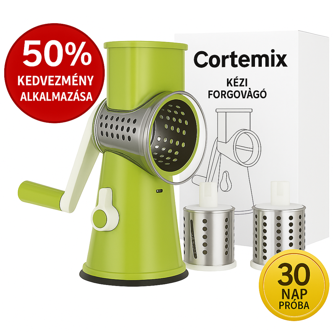 CorteMix™ – Szeletelj és reszelj erőfeszítés nélkül, vágások és csúszkálás nélkül (+ 3 cserélhető dob)