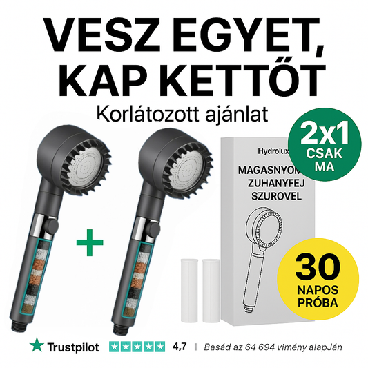 2 x HYDROLUXE™ - Eltávolítja a klórt és a vízkövet a zuhanyból. Növeli a víznyomást, így minden használattal vizet takarít meg. 2 extra szűrőt tartalmaz.