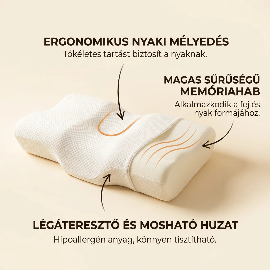 Ergosleep™ - Az egyetlen U alakú párna, amely 100%-ban megszünteti a nyakfájást, vagy visszafizetjük a pénzét (INGYENES hipoallergén atkavédő huzattal).