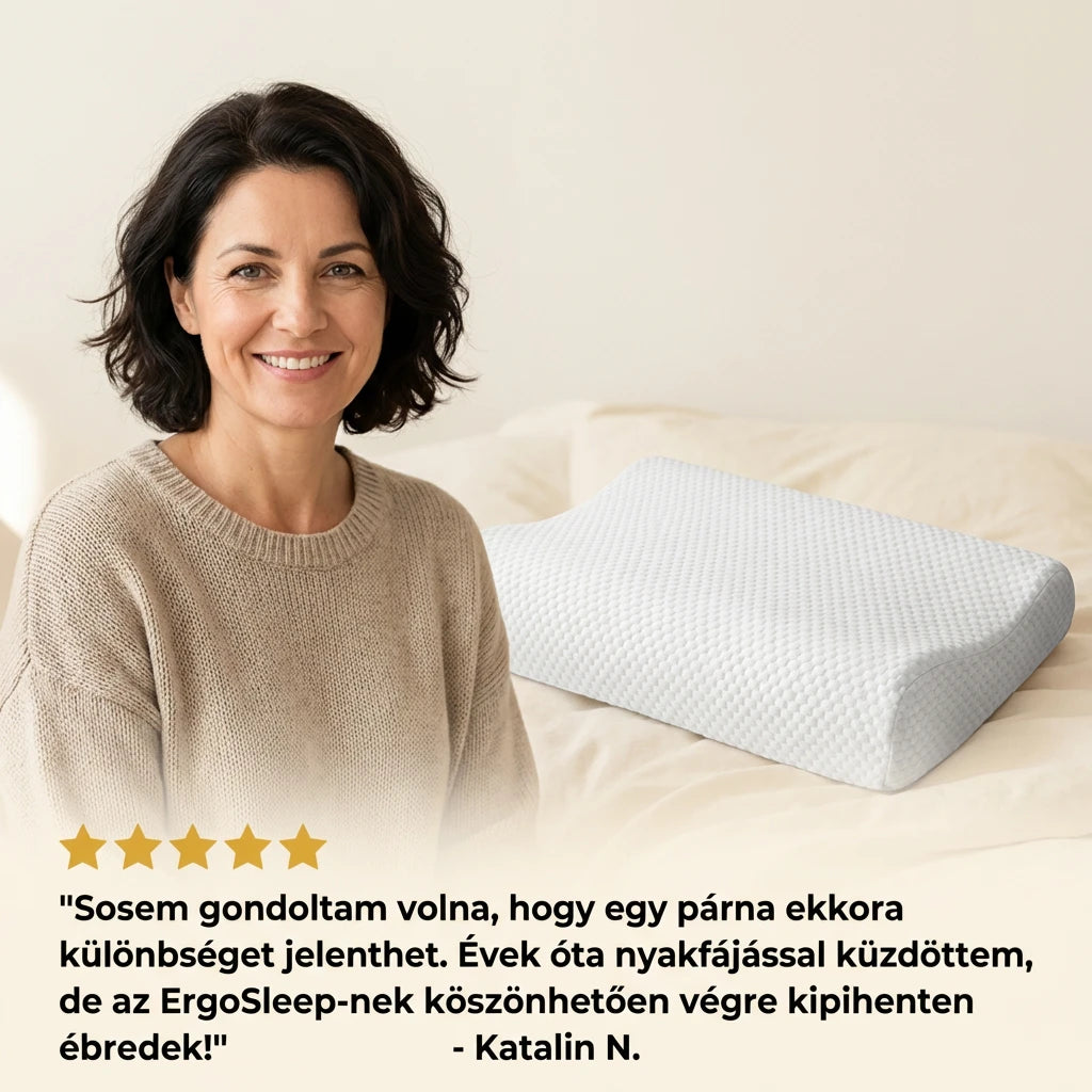 Ergosleep™ - Az egyetlen U alakú párna, amely 100%-ban megszünteti a nyakfájást, vagy visszafizetjük a pénzét (INGYENES hipoallergén atkavédő huzattal).