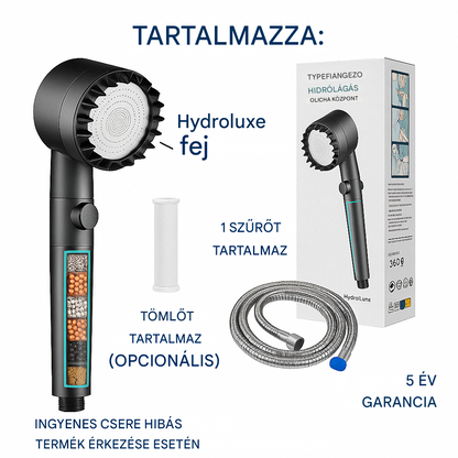 Hydroluxe Premium™ Zuhanyfej – Eltávolítja a klórt és a vízkövet a zuhanyodból. Növeli a víznyomást, miközben vizet takarít meg minden használatkor. 2 extra szűrőt tartalmaz.