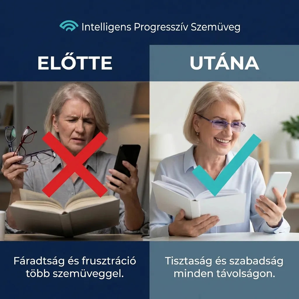 (Új és továbbfejlesztett 2026-os verzió, ellenállóbb) Intelligens Progresszív Blu Szemüveg™ – Közeli, köztes és távoli látás egyetlen szemüvegben (Nem igényel dioptriát, bőrtokot tartalmaz, és 30 NAPOS GARANTÁLT PRÓBA)