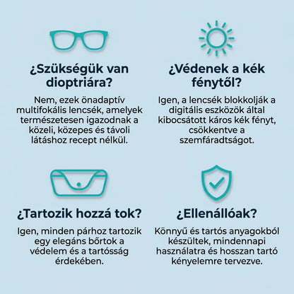 (Új és továbbfejlesztett 2026-os verzió, ellenállóbb) Intelligens Progresszív Blu Szemüveg™ – Közeli, köztes és távoli látás egyetlen szemüvegben (Nem igényel dioptriát, bőrtokot tartalmaz, és 30 NAPOS GARANTÁLT PRÓBA)