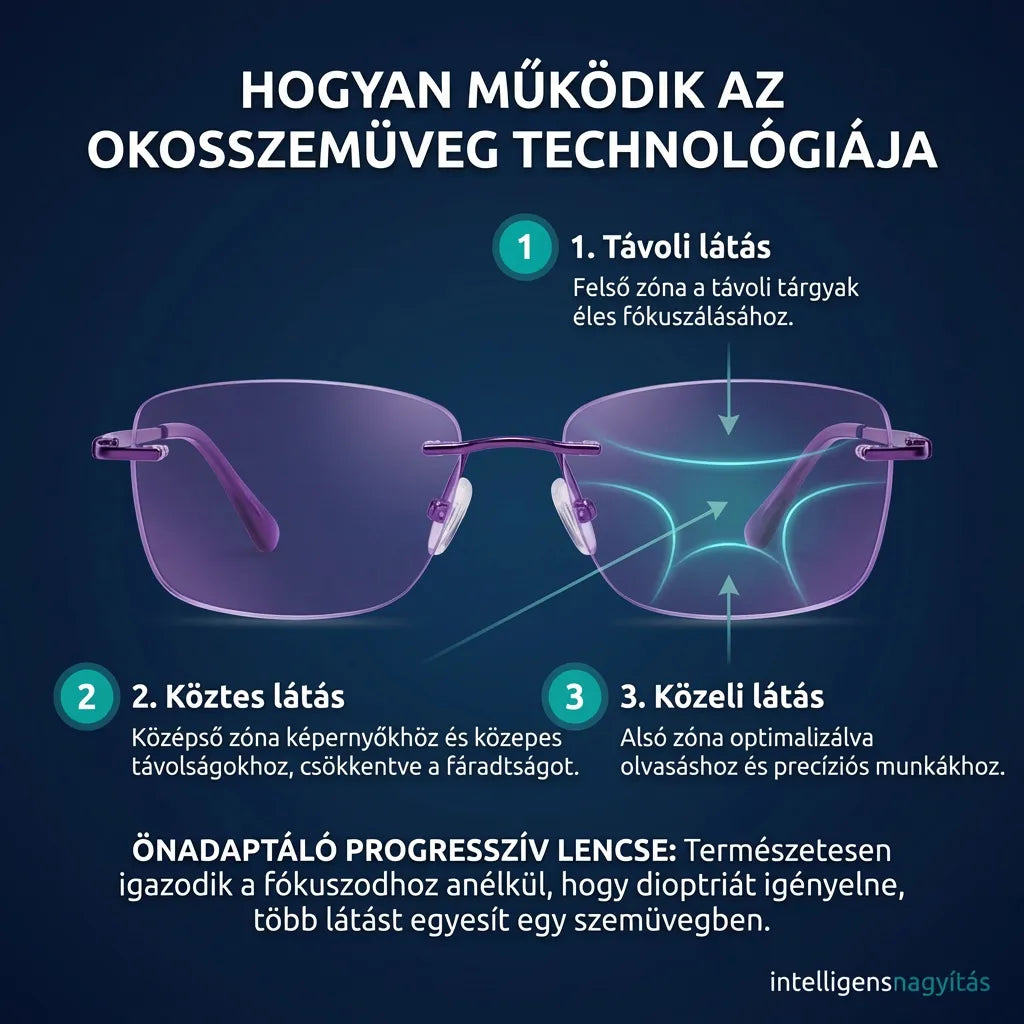 (Új és továbbfejlesztett 2026-os verzió, ellenállóbb) Intelligens Progresszív Blu Szemüveg™ – Közeli, köztes és távoli látás egyetlen szemüvegben (Nem igényel dioptriát, bőrtokot tartalmaz, és 30 NAPOS GARANTÁLT PRÓBA)