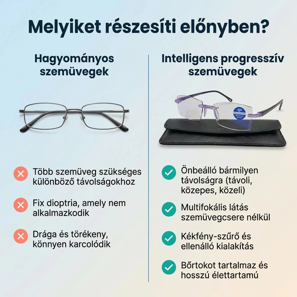 (Új és továbbfejlesztett 2026-os verzió, ellenállóbb) Intelligens Progresszív Blu Szemüveg™ – Közeli, köztes és távoli látás egyetlen szemüvegben (Nem igényel dioptriát, bőrtokot tartalmaz, és 30 NAPOS GARANTÁLT PRÓBA)
